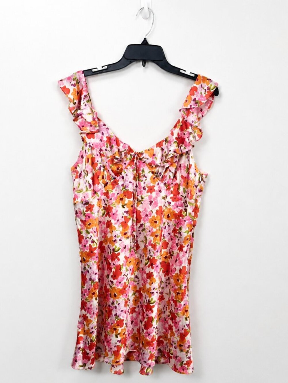 ASTR Floral Ruffle Mini Slip Dress XL Pink Orange Spring - Picture 2 of 11